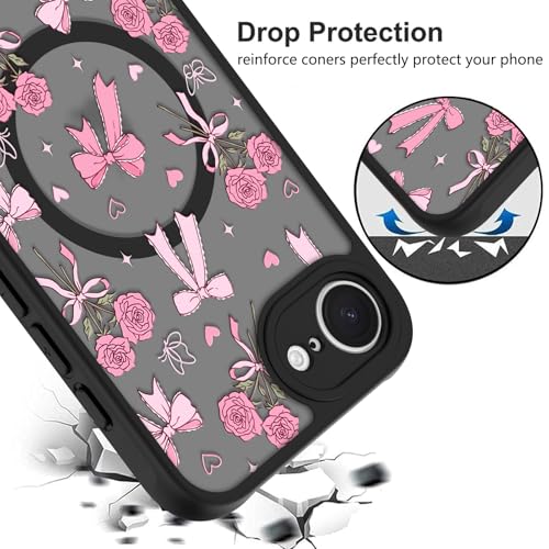 Image of KANGHAR Case for iPhone 16e /17e Bows Bouquet Pattern | [Compatible with Magsafe] Cute Flowers Florals Protective Magnetic Case for Girls Women Men