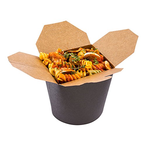 Restaurantware Bio Tek 4 x 3.4 x 3.7 Inch Food Containers 50 Durable Noodle Boxes - Disposable Sustainable Black Paper 26-Ounce Takeout Boxes Round For Takeouts And Delivery Or Picnics
