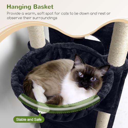 Tall Cat Tree for Indoor Cats with Condo, Hammock & Scratching Posts - Image 5