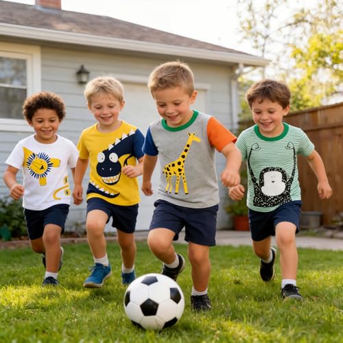 Image of DEEKEY Toddler Boys Shirts Short-Sleeve Little Kids t Shirts Boys' Tops, Tees & Shirts Graphic TEE Age for 2-7 Years 4-Pack