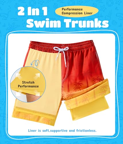 Boys Swim Trunks with Compression Liner Boys Quick Dry 2 in 1 Swim Shorts Summer Beach Shorts4