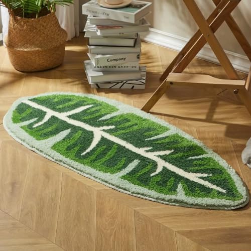 Amorstra Leaf Rug Pink Green Bathroom Rugs 24"x32" Heart