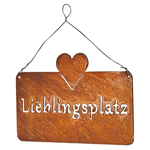 levandeo Schild Lieblingsplatz 25x16cm Herz Garten-Deko Rost Rostdeko Türschild Wandbild Schriftzug Wanddeko Cover