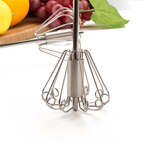 Ksendalo Push Whisk Set(12Inch & 14Inch) Stainless Steel Easy Whisk For Mixing Milk And Other Liquids, Automatic Whisk Push Saves Much Energy, Silver #TOP5