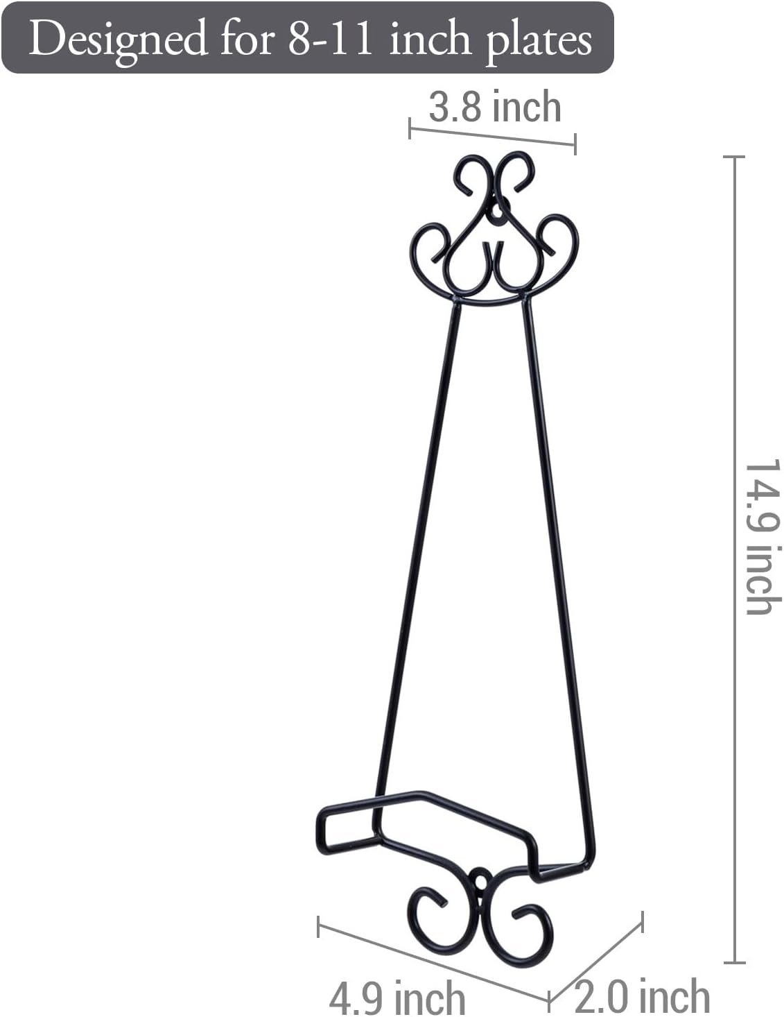 MyGift Set of 2 Vertical Hanging Collectible Plate Holders, Wall Mounted Matte Black Metal Wire Vintage Scrollwork Display Racks, Holds 8 to 11 Inch Plates