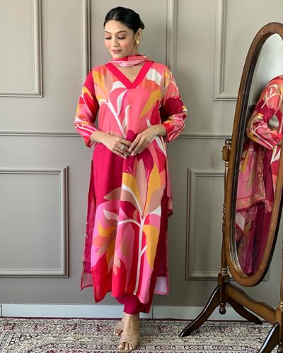 Image of ANNI DESIGNER Women's Cotton Blend Kurta With Pant & Dupatta