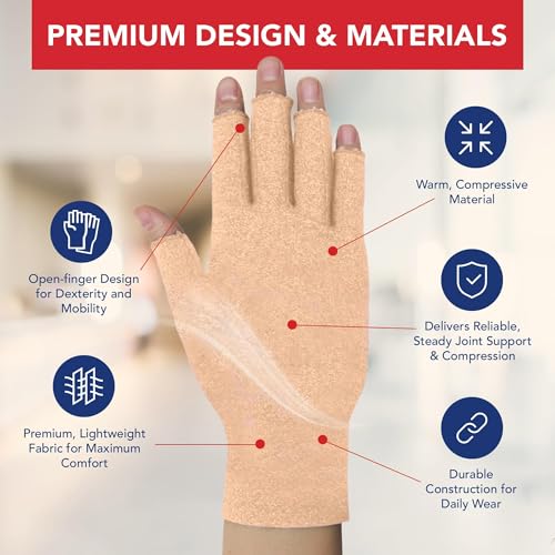Image of Doctor Developed Nude Arthritis Gloves /Skin Gloves w /Handbook - for Arthritis, Raynauds Disease & Carpal Tunnel, Open-fingers, Large