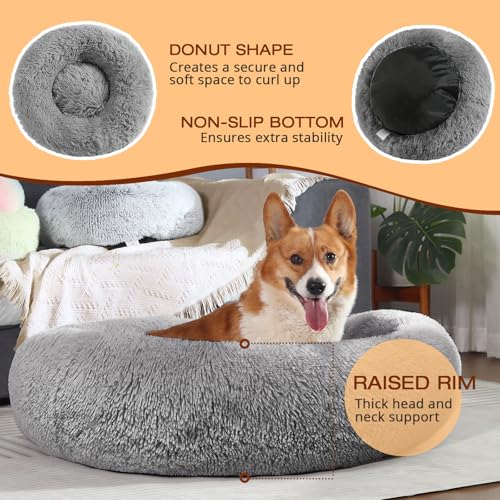 Image of JOLLYVOGUE Dog Bed, Calming Anti-Anxiety Large Dog Bed, Fluffy Donut Cushion for Medium and Large Pets (27 inch /30 inch /36 inch)