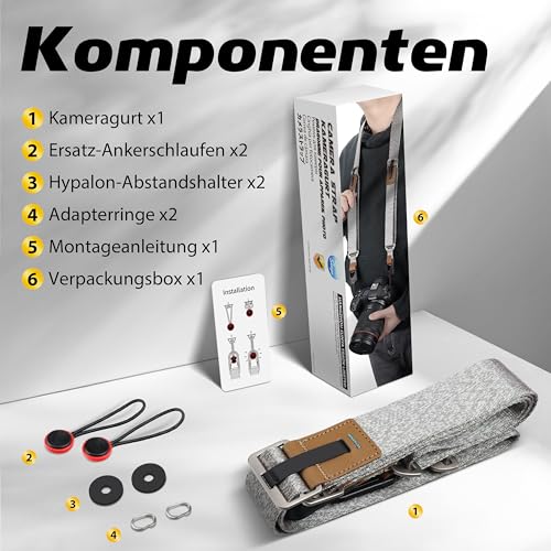 Sunya Kameragurt mit Schnellverschluss. Hergestellt aus fortschrittlichem Nylon, einhändige Einstellung, kompatibel mit allen Kameras, max. Belastung 90 kg