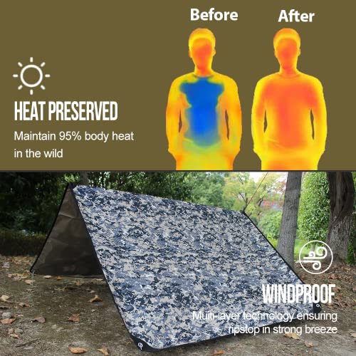 Wild Masquerade:lyn Heavy Duty Camo/Camouflage Transformative Emergency Survival Blanket/Tent-Xl,Thermal Space Mylar Waterproof With Stake For Camping,Army,Tarp,Hiking,Mountaining&Survival Gear #TOP5