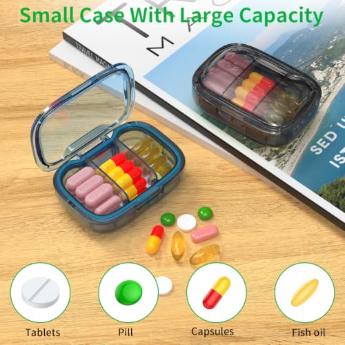 Image of 2 Pack 3 Compartment Small Pill Box, Moisture Proof Pill Case, Pill Organizer for Pocket Purse, Daily Portable Medicine Vitamin Box (Blue+Black)