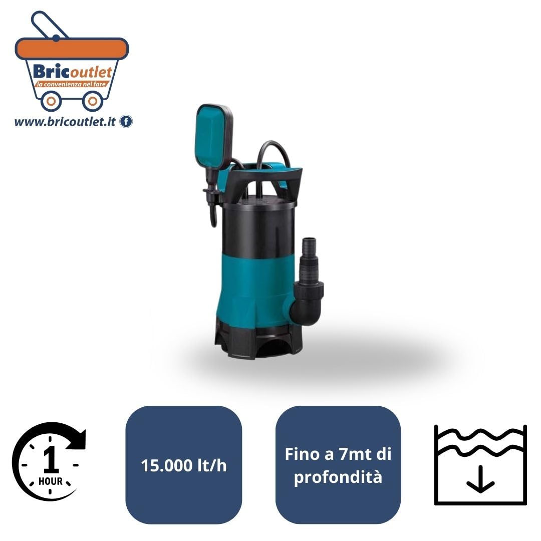 Pompa Sommergibile per Acque Scure, 750W, Elettrica, per Fognature e Cantine, Argento/Nero