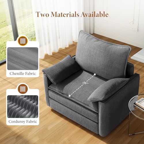 Image of Vesgantti 40 inch Single Seat Sofa, Comfy Cloud Couch Deep Seat Upholstered Couch Chenille Modern Sofa with Armrest Pillow, Easy Assembly for Living Room, Bedroom and Apartment, Gray