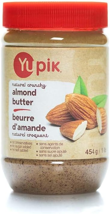 Yupik Natural Crunchy Almond Butter, 454 g, Kosher, Gluten-Free, GMO-Free, Creamy Nut Butter, Only Almonds, No Added Sugar, No Additives, Smooth & Crunchy Spread, Ideal for Snacks & Recipes