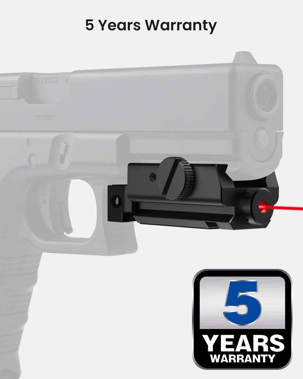 Pistol Flashlight & Red Dot Laser Combo - Low Profile, Compact For Handguns