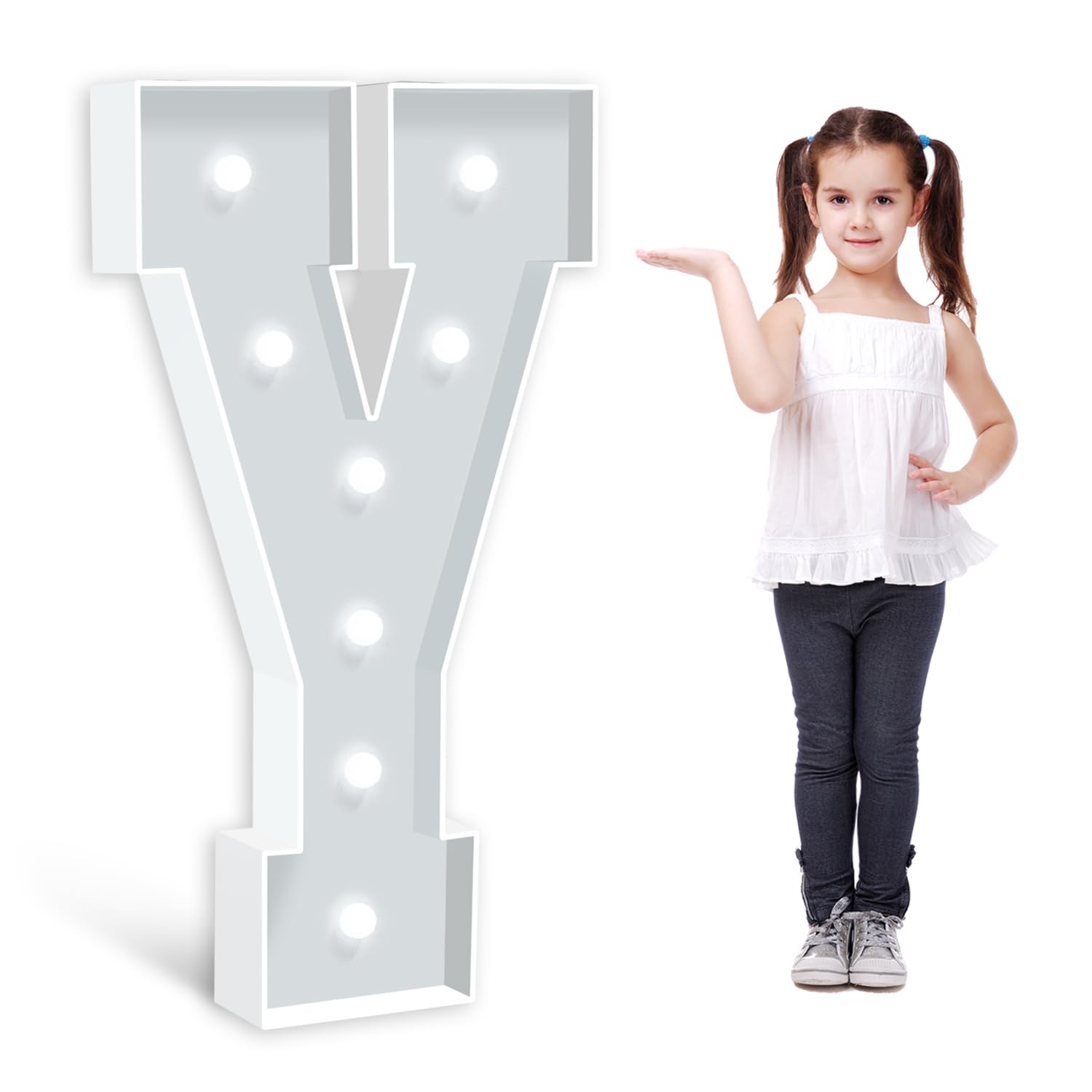 Photo 1 of *Cut* 4FT Marquee Light Up Letter Y, Large Marry Me Light Up Letters Sign, Baby Letters for Baby Shower, Name Letters for Anniversary Wedding Party Decoration, Pre-cut Foam Board Mosaic Balloon Kits