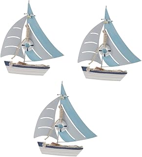 NOLITOY 3 Peças Estilo Marinho Veleiro Modelo De Navio Vintage Escultura De Navio Náutico Vintage Decoração Para Mesa Artesanato Em Madeira À Vela De Madeira Náutico Mesa De Jantar