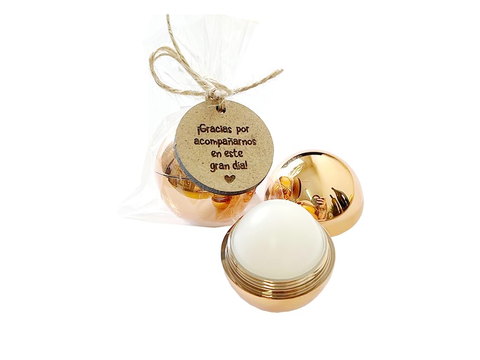 Lote 12 Bálsamos Labiales con Aroma a Vainilla con etiqueta y empaquetado. Factor de protección solar SPF15. Detalles Boda Invitadas. ENVÍO GRATIS