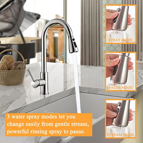 Kitchen Sink Faucets With Pull Down Sprayer, Stainless Steel Brushed Nickel Kitchen Faucets, Fifoah Single Handle Faucet With Pullout Sprayer, Modern Kitchen Faucet For Rv Bar Farmhouse Sink #TOP2
