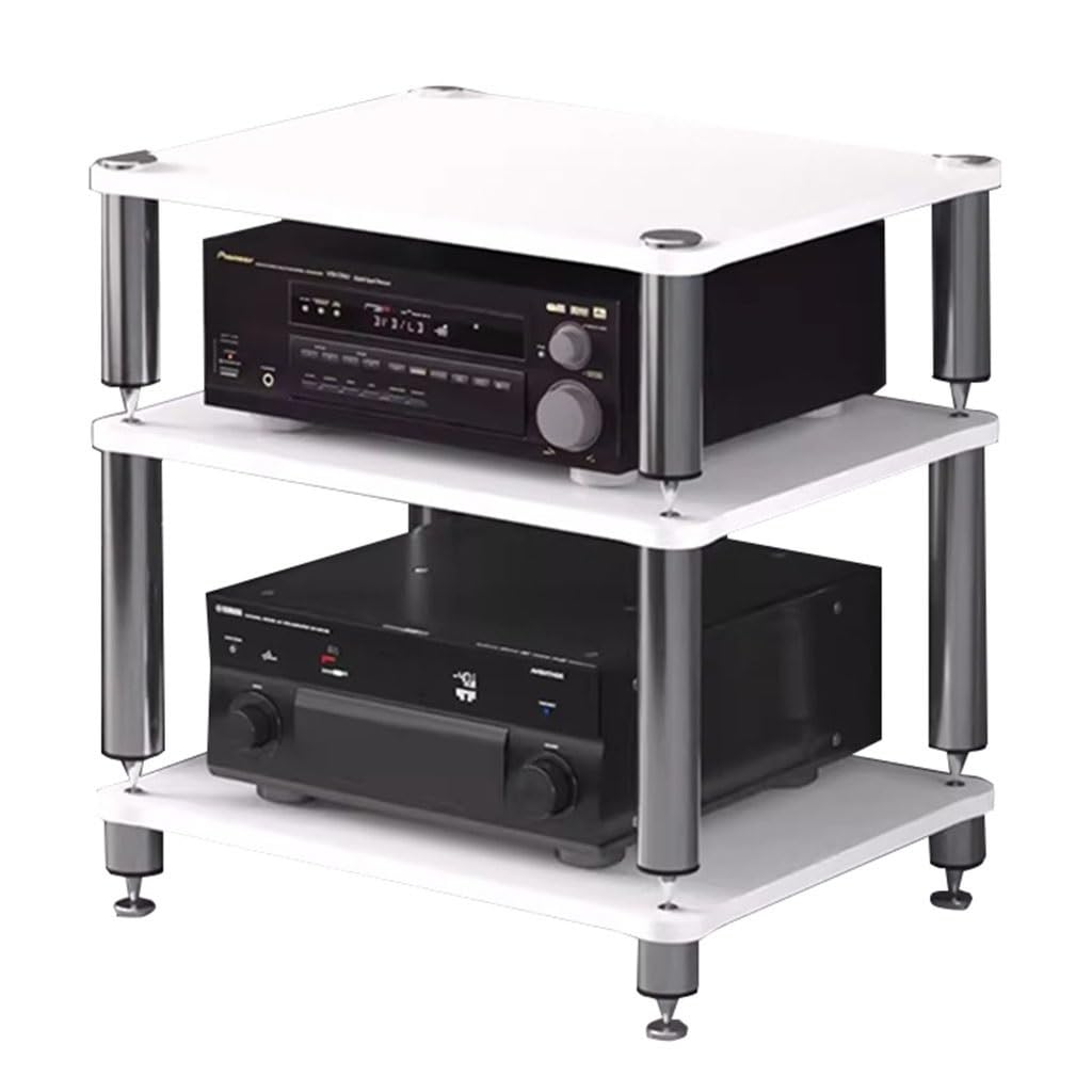 Easnuroz HIFI Audio Cabinet 2/3/4-Tiers HIFI Record Player Stand HiFi Racks And Stands Audio Rack Cabinet AV Shelf TV Table For Amp/Turntable/Sky Box/Printer (White, 60 * 48 * 57cm(3Tier))