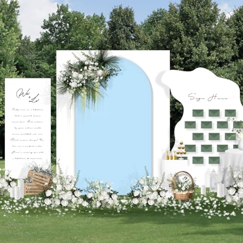 Image of MLMC 6FT Arch Backdrop Cover Blue Fitted Spandex Backdrop Stand Cover Stretchy Round Top Chiara Arch Cover for Baby Shower Birthday Party Wedding Ceremony Photography Background Decor 6x2.6FT