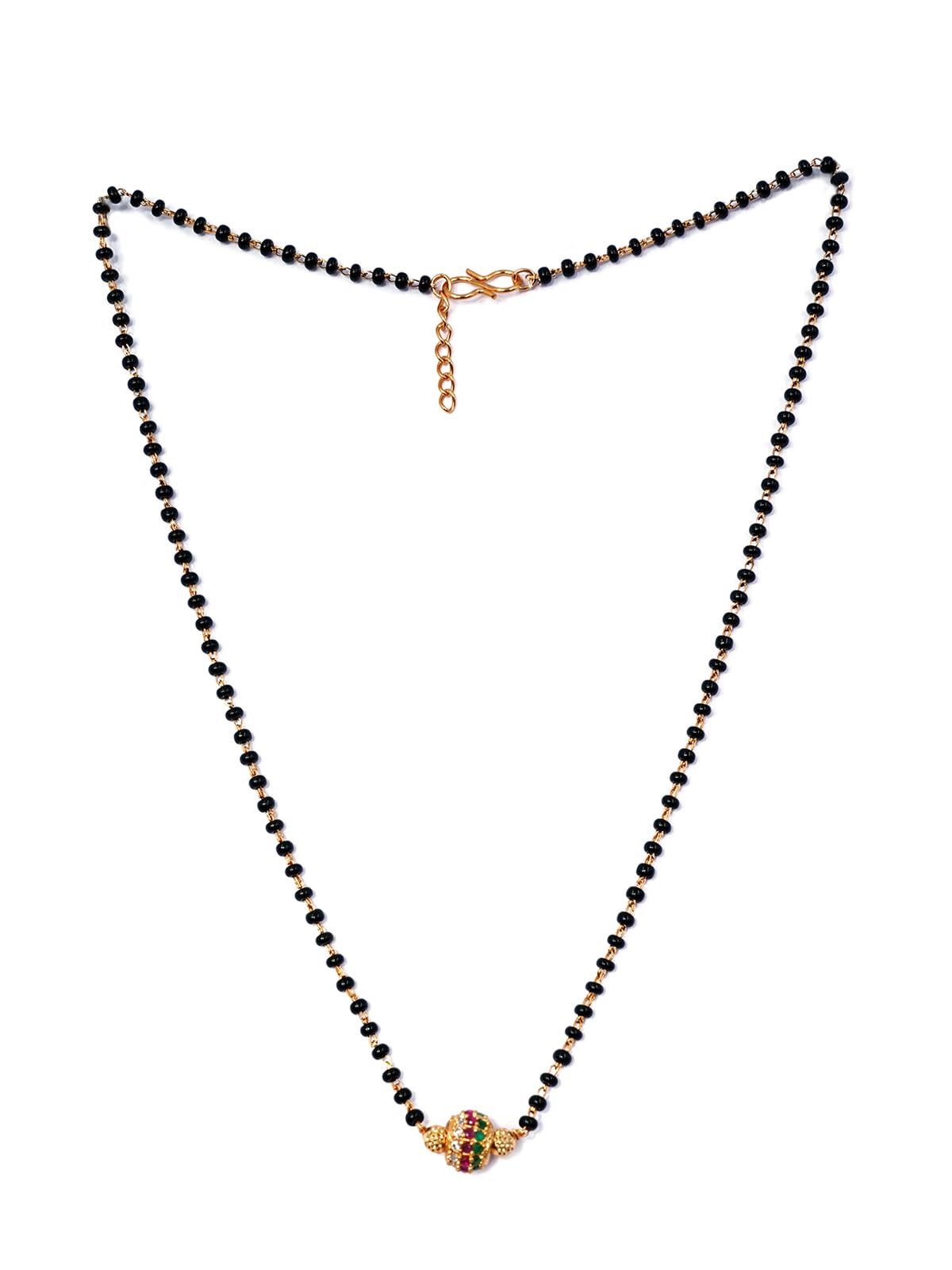 Ruby Diamond Pendant With Black Beads Chain Short Mangalsutra For Womens-image-33