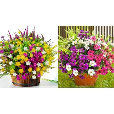 TSTWETO Artificial Flowers for Outdoors, 20pc Artificial Plants Outdoor Fake Flowers UV Resistant, Outdoor Fake Plants Plastic Faux Flowers for Porch Window Box Garden Cover