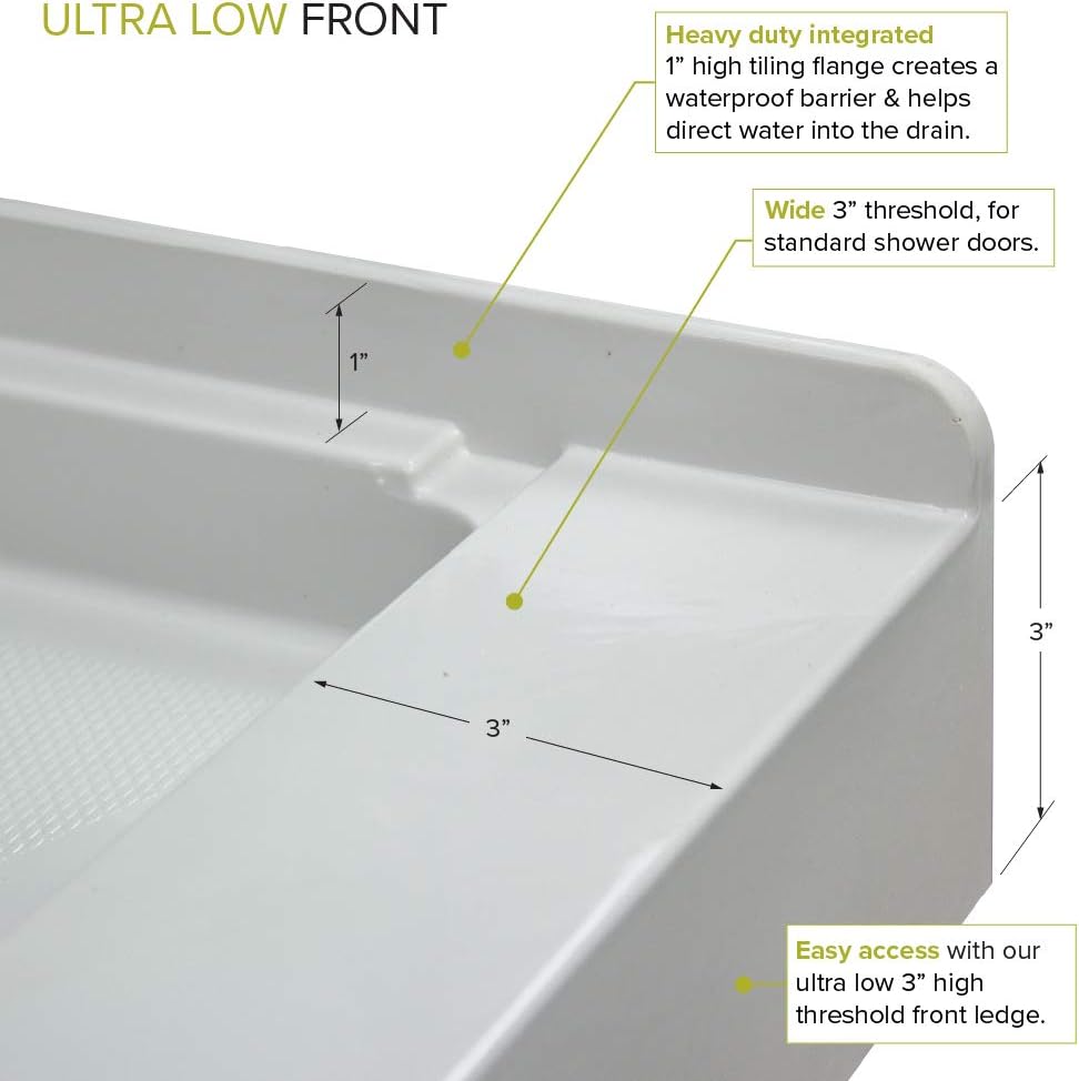 Transolid FL6036C-39 Linear 60-in L x 36-in W Single Threshold Shower Base with a Center Drain, Grey