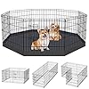 Dog Pen Pet Playpen Dog Fence Indoor Foldable Metal Wire Exercise Puppy Play Yard Pet Enclosure Indoor Outdoor 8 Panels 24 Inch with Bottom Pad/Top Cover (Black with Bottom pad)