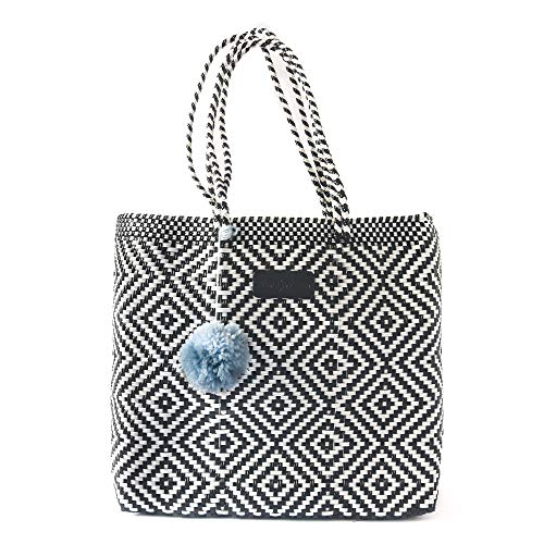 Bolso tote tejido Greca negro y blanco ecológico miniatura 1