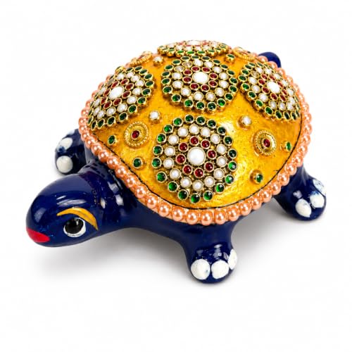 Image of eCraftIndia Handcrafted Decorative Turtle Showpiece for Home Decor | Traditional Stone & Pearl Work Tortoise Figurine | Vastu Feng Shui Tabletop Decorative Accent for Home & Office