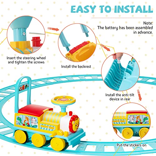 Image of GLACER Ride On Train with 16 Pieces Tracks for Kids, Electric Ride On Toy with Lights & Sounds, Storage Box Under Seat and Retractable Foot Pedals, Gift for Toddler, Boys and Girls 3+ Years (Blue)