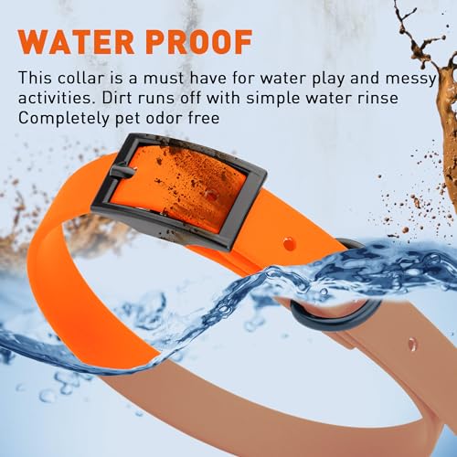 Image of Dogline Biothane Waterproof Dog Collar Strong Coated Nylon Webbing with Black Hardware Odor- Proof for Easy Care Easy to Clean High Performance Fits Small Medium or Large Dogs, Hunter Orange