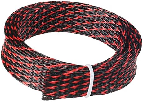 Othmro 10m/32.8ft PET Expandable Braid Cable Sleeving Flexible Wire Mesh Sleeve for Wrap Protect Cables Black-Red