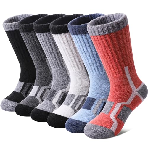 NOCIN COLOR - Calcetines de lana merina para niños y niñas, calcetines térmicos de invierno para botas cálidas, calcetines de regalo, 6 pares, 6 pares de colores mezclados C, 4-7 Años
