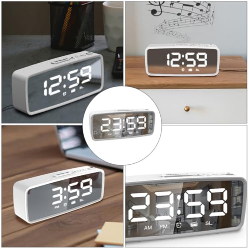 Reloj digital LED efecto espejo con diseño elegante y base estable para mesa de hogar 8