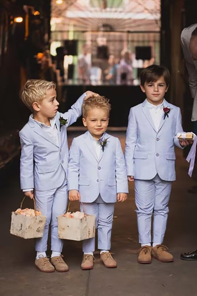 Boys Linen Suit for Kids 2 Piece Lightweight Suits Slim Fit Beach Wedding Ring Bearer Outfit Toddler Prom Tuxedo
