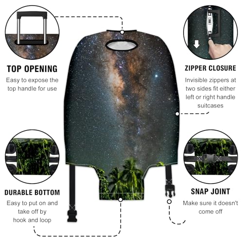 Travel Luggage Cover Suitcase Protector Scratch-Resistant Fit Not Included Suitcase Milky Way In Night Sky Over Coconut Palm Trees S-19-21in3