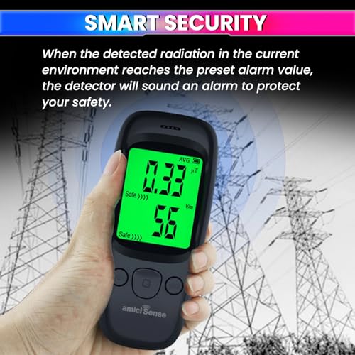 Image of amiciSense Electromagnetic Radiation Tester EMF Meter with LCD Display & Alarm | Dual Electric (1-1999 V /m) and Magnetic Field (0.01-99.99 μT) Detection | Fast 0.4s Sampling for Home, Office, Medical