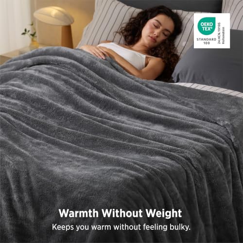 Bedsure Shed-Resistant Fleece Blankets Queen Size, Grey, 90x90 inches - image 4