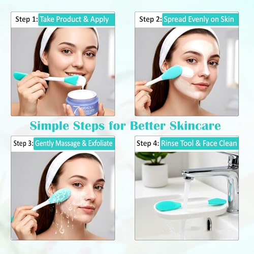 Image of GLUN 2 in 1 Face Mask Applicator Spetula & Lip Facial Cleansing Brush, Pack of 2 Made with Hygienic Soft Silicone Bristle For Gentle Exfoliation