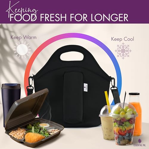 Insulated Lunch Bag Tote with Patented Integrated Bottle Holder &ndash; Neoprene Lunch Bag for Work, Travel & Picnics, Leak-Resistant, Easy-Clean Wipeable Lining, Reusable Lunch Tote & Removable Strap