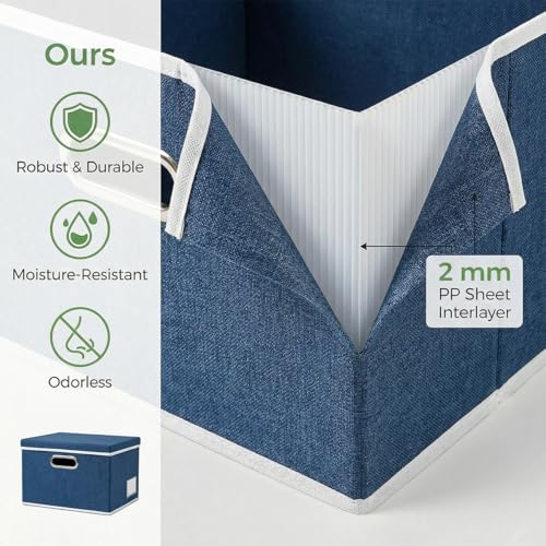 Image of PRANDOM Storage Bins with Lids [3-Pack] Linen Fabric Foldable Storage Boxes Organizer Containers Baskets Cube with Cover for Bedroom Closet Office Royal Blue（11.4X8.6X6.7