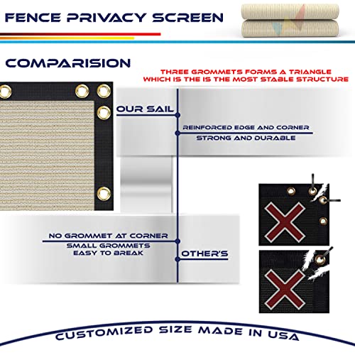 Windscreen4Less Heavy Duty Privacy Screen Fence In Color Beige With White Stripes 6' X 30' Brass Grommets 150 Gsm - Customized Size #TOP4