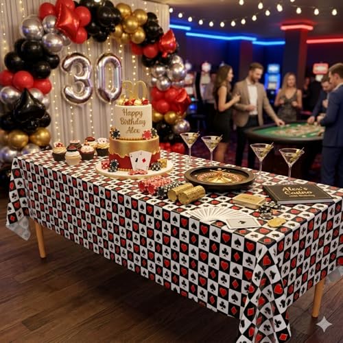 Image of Blue Orchards Casino Tablecover (Pack of 3) - XL 54 inchx108 inch - Immersive Casino Party Decorations, Poker Night Party Tablecloth, Vegas Themed Birthday Decor, Plastic Table Cover, Event Decoration