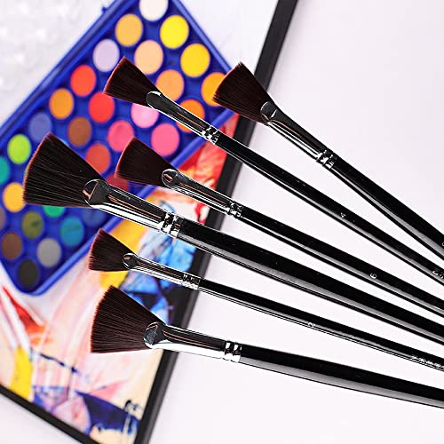 Jowoart 8 Pcs Wine Red Nylon Hair Fan-Shaped Wood Rod Paint Brush Set 0-12 Number Watercolor Gouache Oil Acrylic Brush Art Supplies thumb #2
