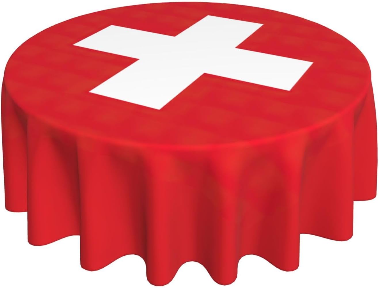 Swiss Flag Print Wrinkle Free Dining Table Cover for Birthday Party Farmhouse Tablecloths Up to 60 x 60 Inches