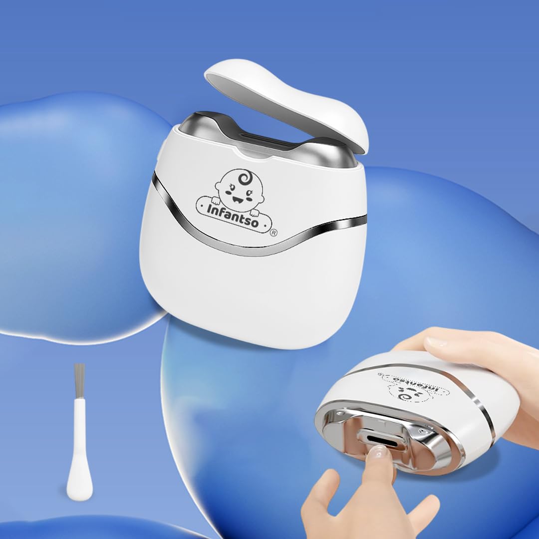 Infantso TRIMSY Electric Nail Trimmer for Newborns to All Age | Baby Nail Care & Grooming Nail Cutter for Baby Boy & Baby Girl | Skin Friendly & Safest Nail Clipper with Cleaning Brush, 1 Piece