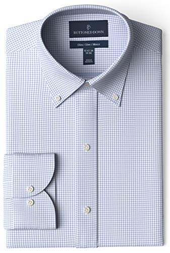 BUTTONED DOWN Men's Slim Fit Button Collar Pattern Non-Iron Dress Shirt, Grey Gingham 16.5
