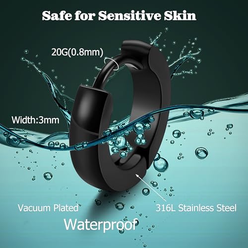 Dochais 16 Pares Pendientes de Aro para Hombre - Set de Acero Quirúrgico con Cruz Colgante Negro y Circonitas en Plata, Diseño Punk - imagen 2